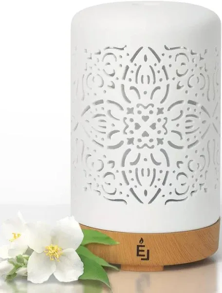 Earnest Living Essential Oil Diffuser White Ceramic Diffuser 100 ml Timers Night Lights and Auto Off Function Home Office Humidifier Aromatherapy