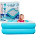 Inflatable Baby Pool with Blow Up Padded Floor, Grip Handle Bars and Drain - Skin Safe Small Kiddie Pool, Bathtub and Ball Pit, First Birthday Gift