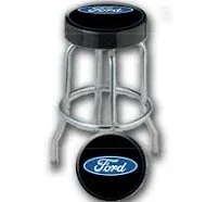 Bar Stool Vinyl Cushion Chrome Plated Legs Footrest Non-Swivel White/Blue Ford