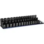 Capri Tools 3/8 in. Drive Shallow, Semi-Deep and Deep Impact Socket Set, Metric, 8 to 22 mm, 45-Piece with Billet Aluminum Socket Rail