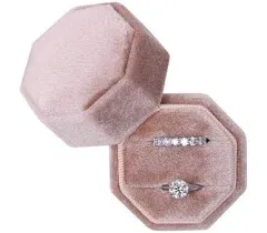 BLUTETE Velvet 2 Slots Jewelry Ring Box Engagement Wedding Box Keepsake Box Bridal Photo Ring Double Slots Octagon (Pure White)