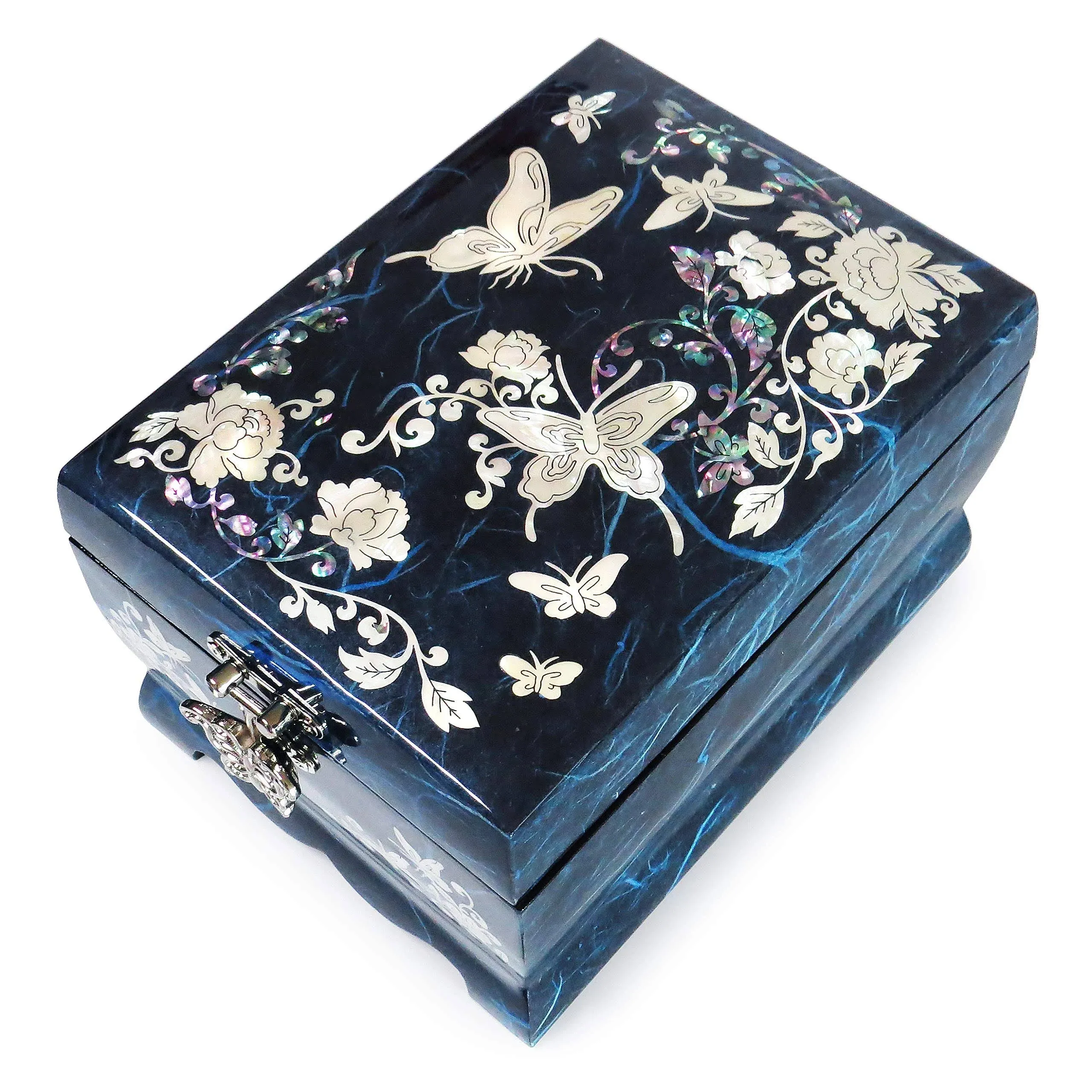 MADDesign Mother of Pearl Lacquered Jewelry Music Box Two Level For Women - Blue