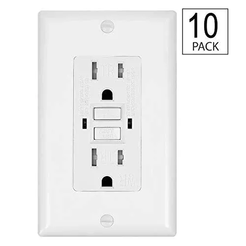 10 Pack - GFCI Duplex Outlet Receptacle, Tamper Resistant &amp; Weather Resistant 15