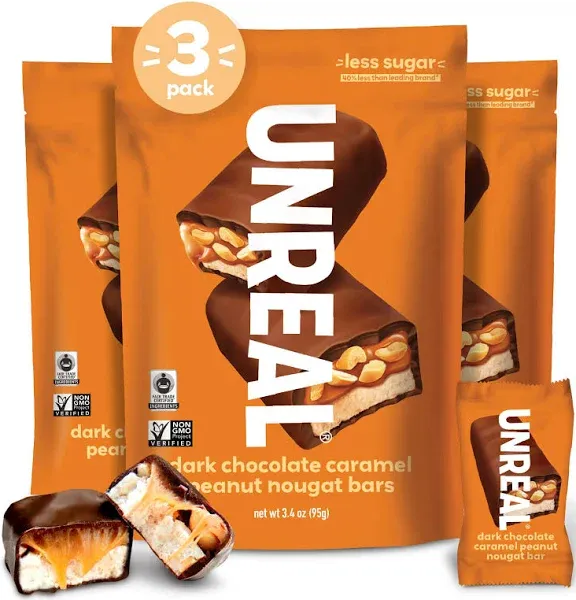 UNREAL Dark Chocolate Caramel Peanut Nougat Bars