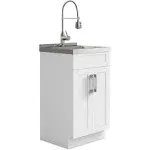 Simpli Home Hennessy Collection AXCLDYHEN20-SS Deluxe 20 inch Laundry Cabinet with Faucet and Stainless Steel Sink in White