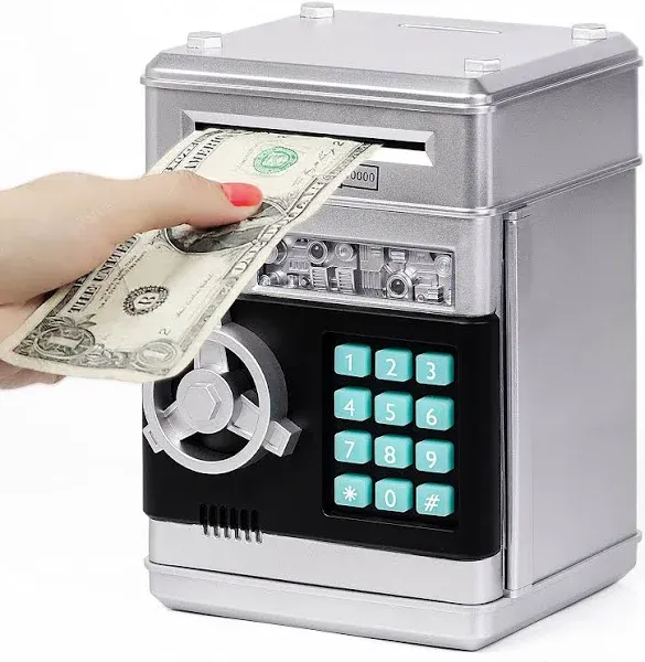 SILVER Kids Mini Safe Electronic Piggy Bank Cash Coin Box Money Saving  🎁