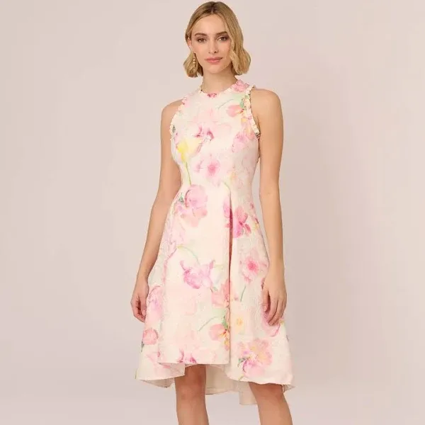 Adrianna Papell Women's Floral Jacquard High-Low Dress