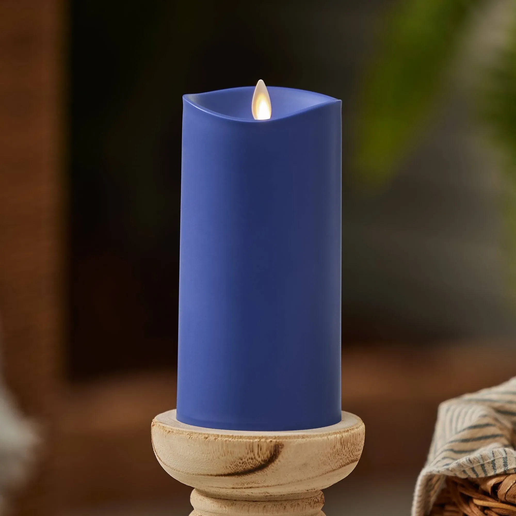 Luminara Vivid Ultramarine Outdoor Flameless Candle Moving Flame LED Pillar Battery Operated Lights for Outdoor Decor (3.25" x 7")