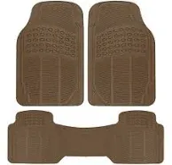 BDK Heavy Duty Rubber Floor Mats - Universal for Car Truck SUV - Full 3pc Set in Beige