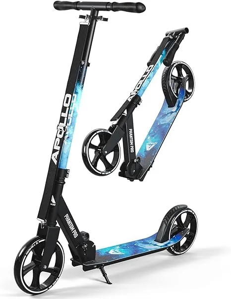 APOLLO Adult Scooter - Folding Kick Scooter for Teens and Adults Weighing up to 220 lbs. Foldable, with Big Wheels (XXL), and an LED Light-Up Wheel Option