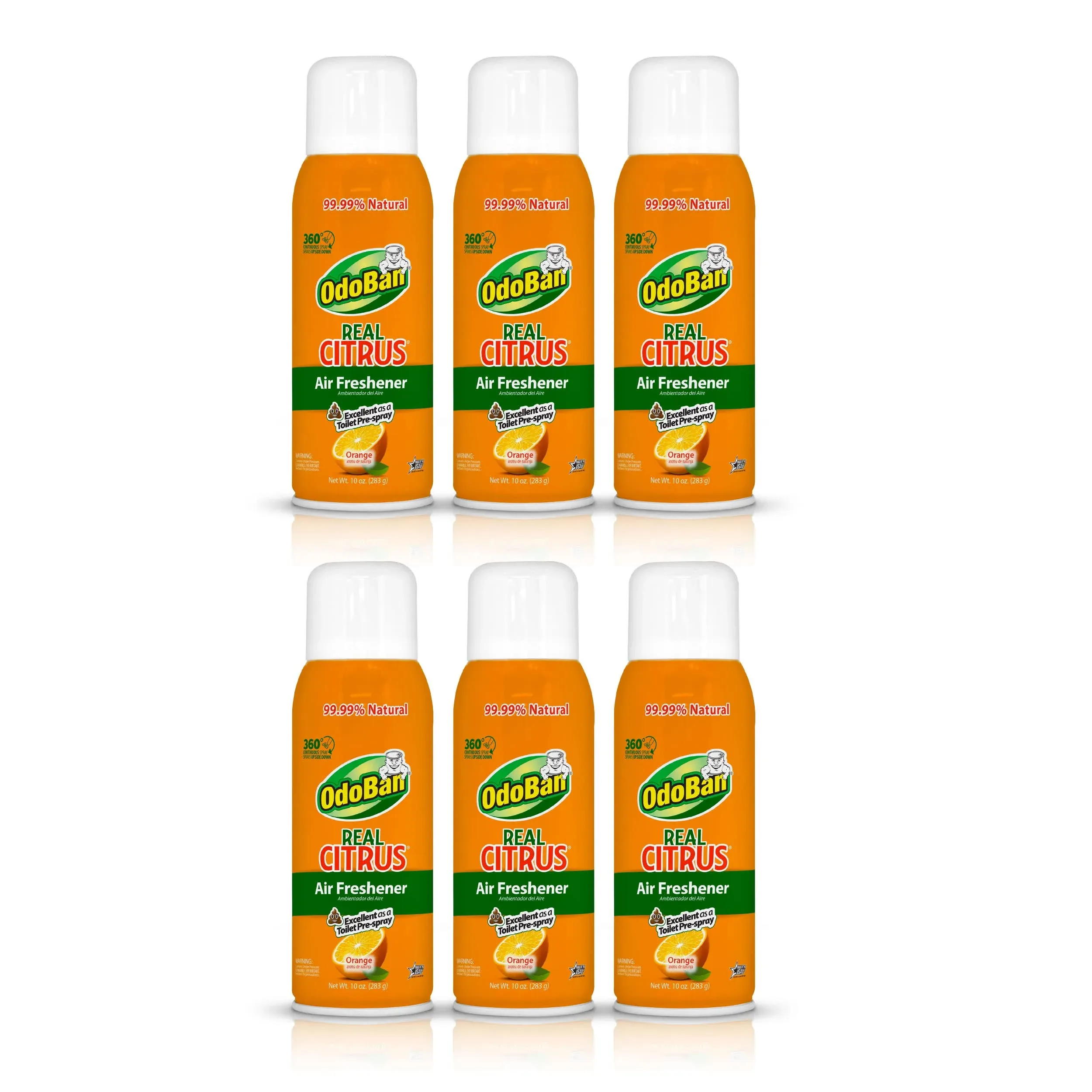 Odoban Aroma Eliminator, 360-Degree Continuous Spray Natural Oil Real Citrus Air Freshener, Toilet Spray, 6-Pack, 10 Ounces Each, Orange Scent