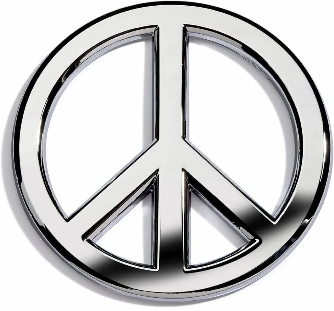 Premium Car Emblems - Heavy Duty 3D Peace Sign Logo - Long Lasting Easy Mounting Adhesive Backing Emblem Symbols - Thick Gold-Plated Metal