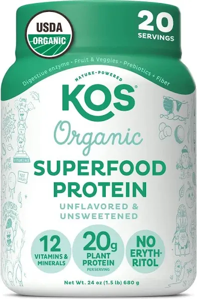 (Pack of 6) KOS Organic Vanilla Superfood Plant Protein Powder, 36.54 oz