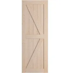 SmartStandard 24in x 84in Sliding Barn Wood Door Pre-Drilled Ready to Assemble, DIY Unfinished Solid Spruce Wood Panelled Slab, Interior Single Door Only, Natural, K-Frame (Fit 4FT Rail)