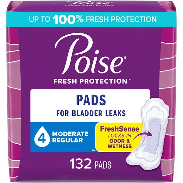 Poise Incontinence Pads for Women, Moderate Absorbency, Long, 84 Count (Packaging May Vary)