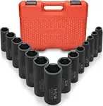 14 Pcs 1/2” Drive Deep Impact Socket Wrench Set 6-Point Metric for Lug Nut/Bolt