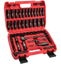 LLNEDL 3/8' Drive Impact Socket Set 95pcs, Spark Plug Socket (5/8', 13/16'), 6 Point Metric & SAE from 5/16'- 3/4', 8-22mm, CR-V Deep & SHALL