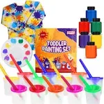 J MARK 43 Piece Toddler Painting Set – Spill Proof Paint Cups for Kids Washab...