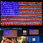 PUHONG American Flag Net Lights,420 LED USA Flag String Lights,Outdoor Waterproof Patriotic Ornaments for Independence Day Natio