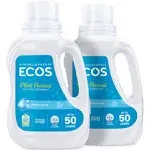 ECOS Laundry Detergent Liquid, 100 Loads - Dermatologist Tested Laundry Soap - Hypoallergenic, EPA Safer Choice Certified, Plant-Powered - Free & Clear, 50 Fl Oz (Pack of 2)