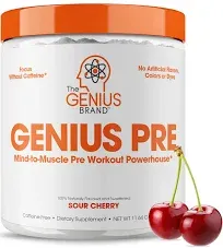 Genius Pre Workout Powder, Sour Cherry - All-Natural Nootropic Preworkout &amp;... 