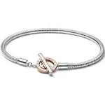 Pandora Signature Two-Tone Logo T-Bar Snake Chain Bracelet