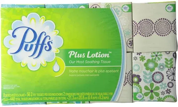 New Puffs Plus Lotion Facial Tissue, 2-Ply, White, 124 Sheets/Box, 6 Boxes/Pack, 4 Packs/Carton (39383)