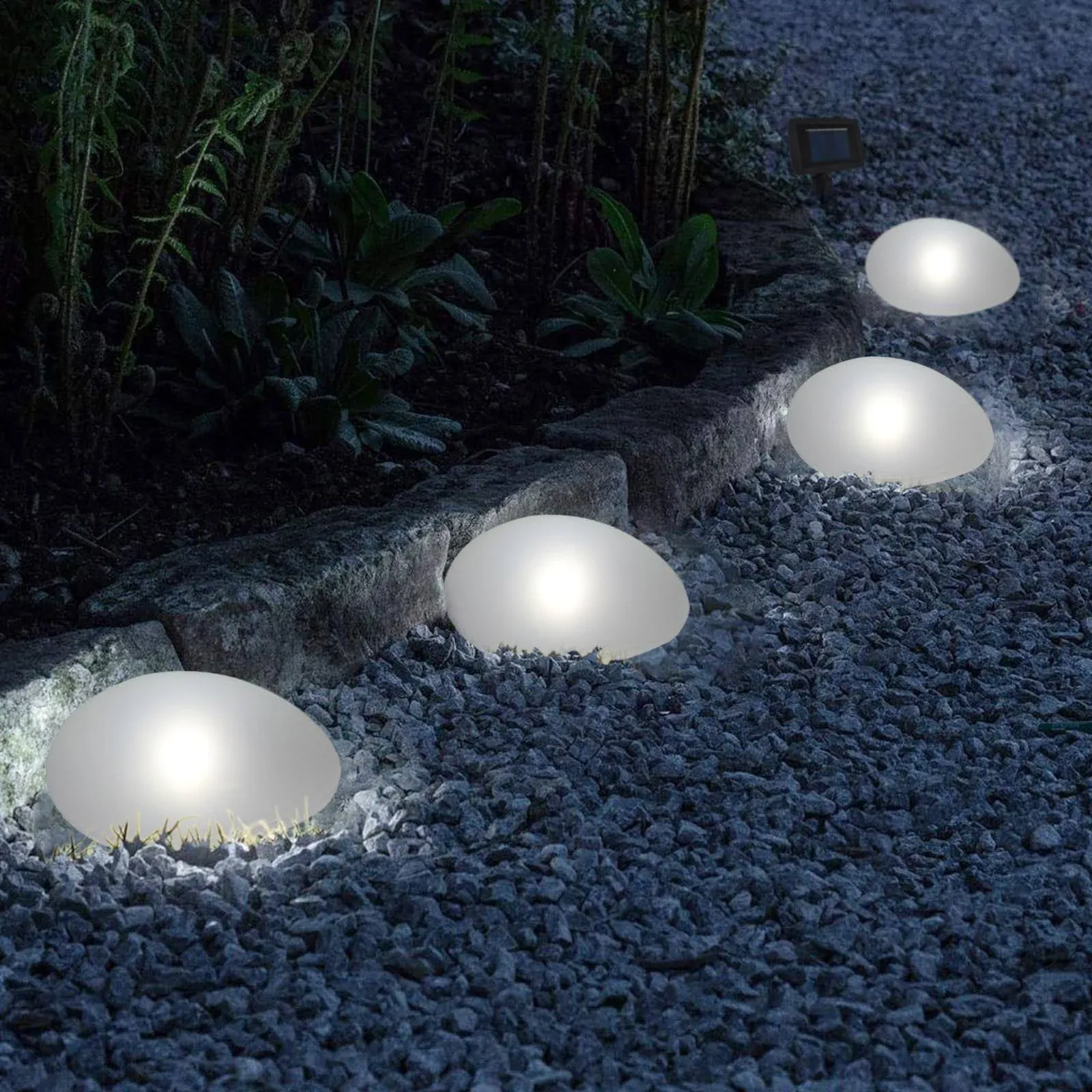 SUNNYPARK Solar Garden Lights Outdoor Set of 4 Plastic Pebble Shape Decorative Rock Lights Waterproof