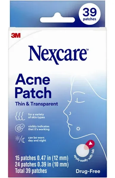 Nexcare Thin and Transparent Acne Patch, Skin Cover Absorbs Pus and Oil from Clogged Pores, Made with hydrocolloid, tab Allows for Easy Removal from Liner - 117 Pimple Patches