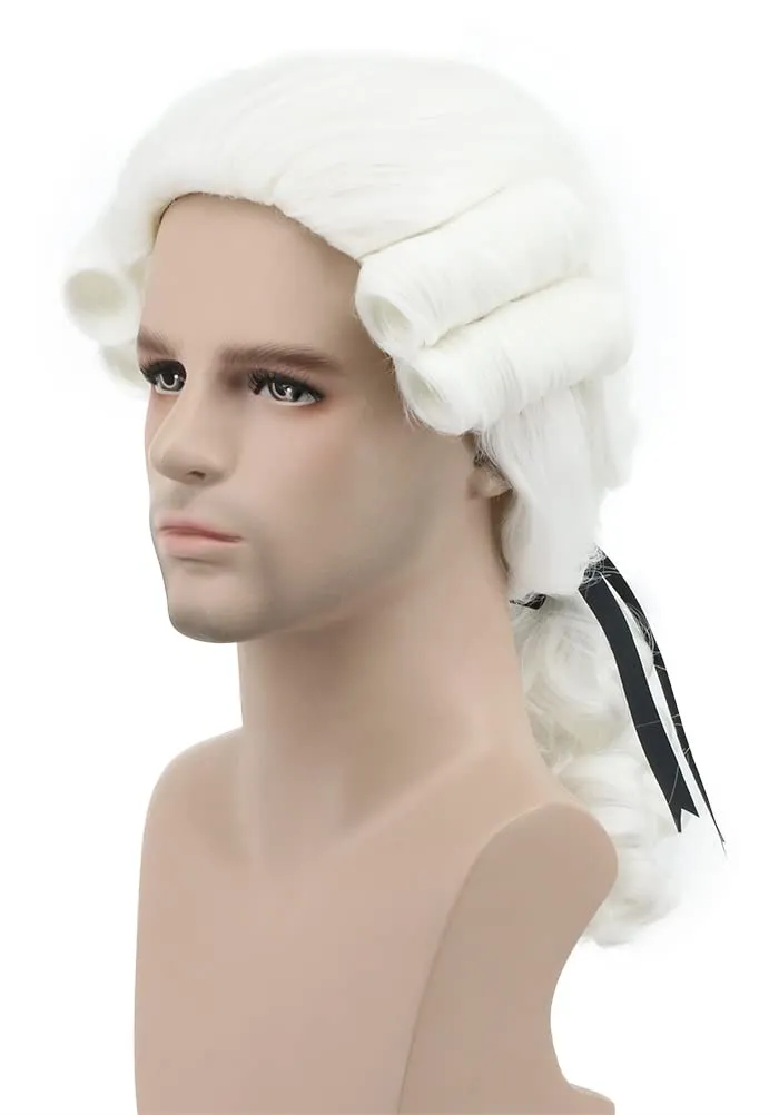 Judge Colonial Wig Man Long Wave White Wig Washington Halloween Costume Cospl