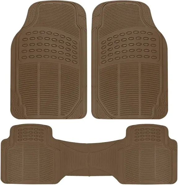 BDK Heavy Duty Rubber Floor Mats - Universal for Car Truck SUV - Full 3pc Set in Beige