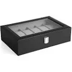 SONGMICS 12 Slots Watch Box with Glass Lid, Black + Gray