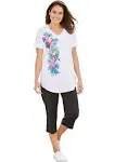 Plus Size Women's Two-Piece V-Neck Tunic & Capri Set by Woman Within in White Multi Tropical (Size 5X)