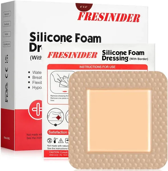 Silicone Foam Dressing with Adhesive Border – Wound Dressing Bandage – Silicone Foam Pad – Pack of 5 – 4 x 4 Inches Large Waterproof Bandages – Self Adhesive Wound Care and Dressings