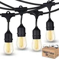 Outdoor String Lights for Outside 48FT with 15+1 2700K LED S14 Shatterproof Bulbs for Patio Back Yard Porch, Linkable