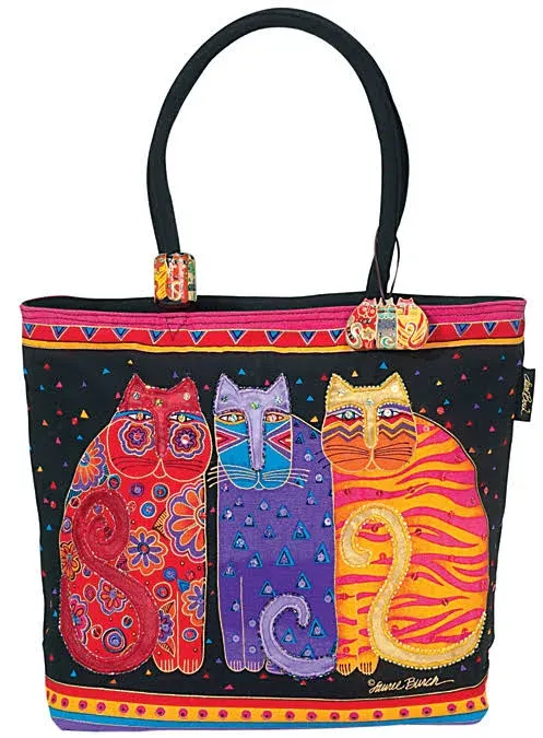 Laurel Burch Three Cat Feline Friends Extra-Large Shoulder Tote Bag