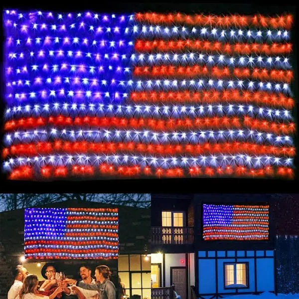 (New) American Flag Lights, 420 LED USA Flag Net Lights, Outdoor Waterproof Patr