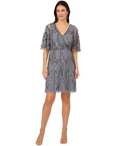 Adrianna Papell Women's Bead Mesh Wrap Dress