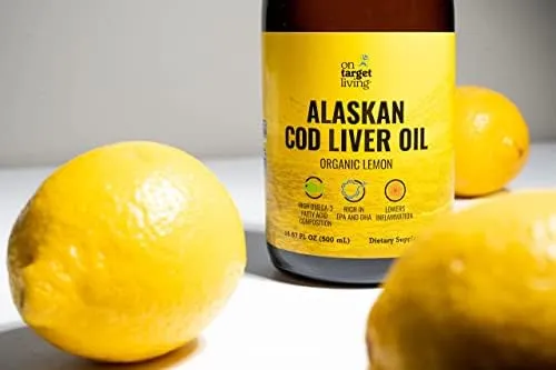 Alaskan Cod Liver Oil Liquid | Organic Lemon Flavor 16.67 oz | Line Caught in...