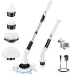 LABIGO Electric Spin Scrubber, with 4 Replaceable Brush Heads and Adjustable Extension Handle, Power Cordless Spin Scrubber