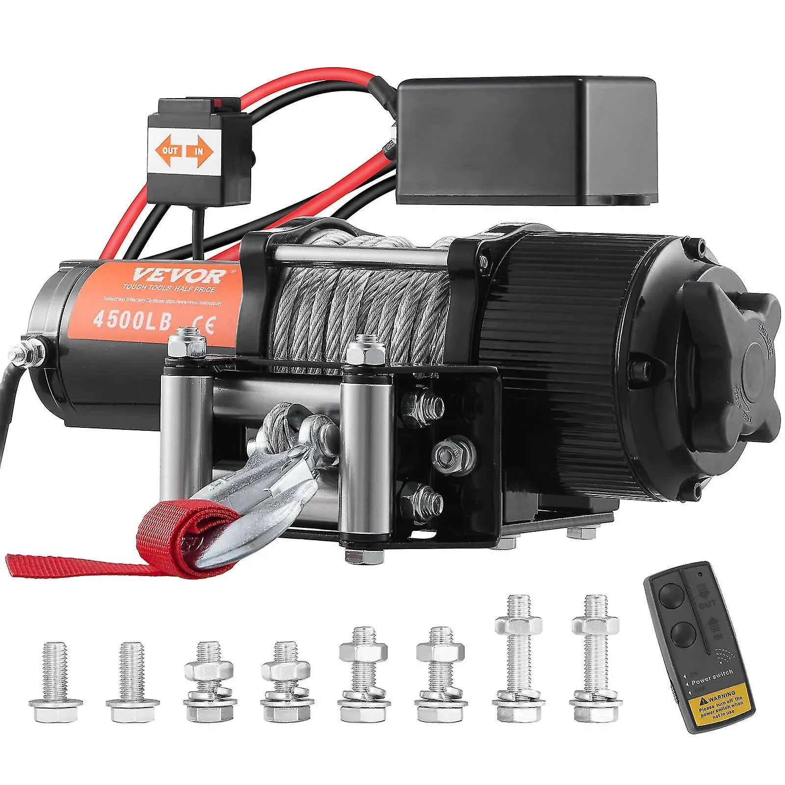 VEVOR Electric Winch 12V 4500 lb Load Capacity Steel Rope Winch IP55 1/4" x 39ft ATV UTV Winch with Wireless Handheld Remote