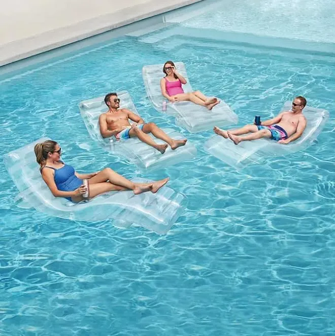 Member’s Mark Calm Clear Chaise Lounger Pool Float With Cup Holder 5.6 ft Long