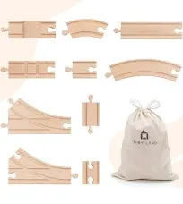 Tiny Land Wooden Train Tracks Set - 52 Pcs Train Track Expansion Pack Fits Thomas, Fits Brio, and Major Railroad Toy Brands