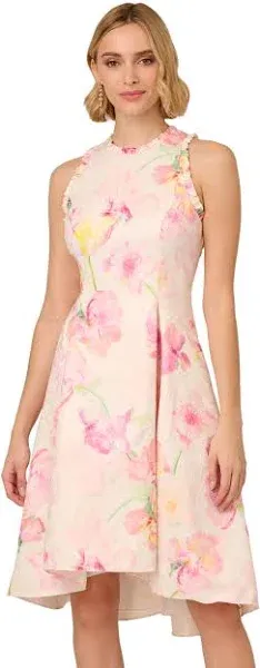 Adrianna Papell Womens Floral Hi-Low Cocktail And Party Dress