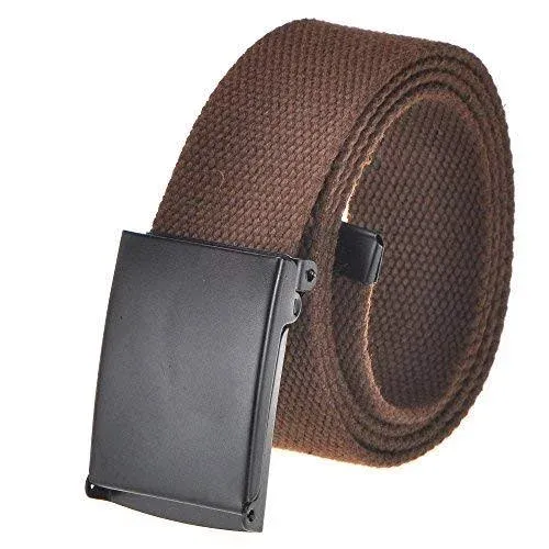 Mile High Life Cut To Fit Canvas Web Belt Size Up to 52" with Flip-Top Solid Black Military Buckle