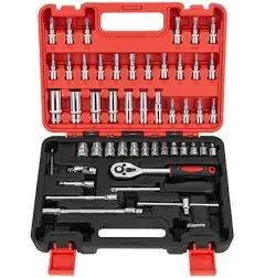 CARTMAN 53 Pieces 1/4 inch Drive Socket Ratchet Wrench Tool Set, with Bit Socket Set Metric and Extension Bar for Auto Repairing and Household, with Storage Case