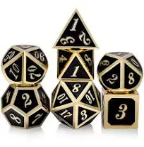 Metal Polyhedral Dice Set DND Dungeons Dragons Pathfinder RPG Gold Black D4-D20