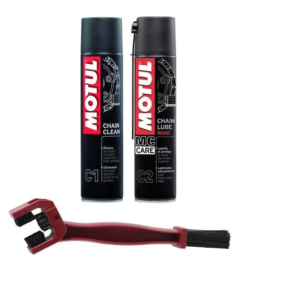 Motul Motorcycle Chain Care Pack - Chain Clean Chain Lube Road &amp; Brush