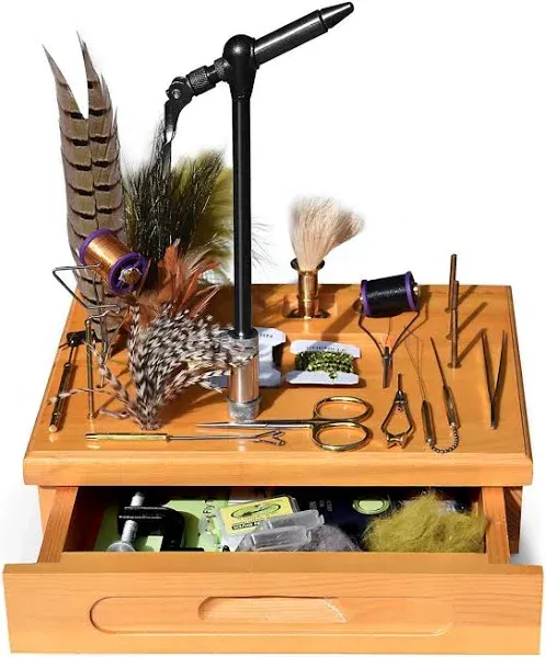 Creative Angler Wooden Fly Tying Station with Tools and Materials