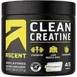 Ascent Clean Creatine Monohydrate Powder - 5G Per Serving, Creapure Creatine Supplement - Unflavored, 45 Servings